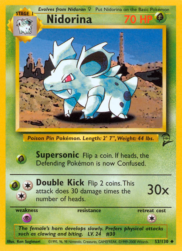 Nidorina Pokemon card (53/130, Base Set 2)