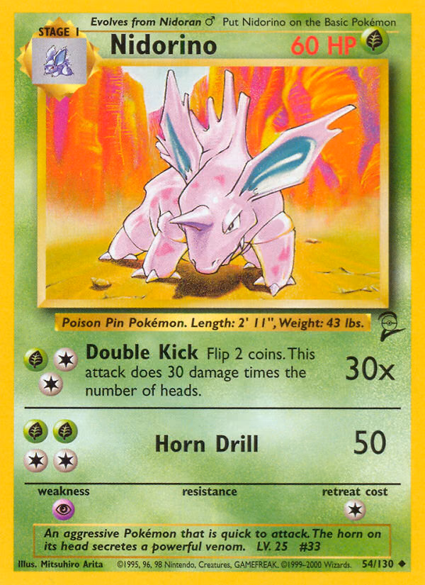 Nidorino Pokemon card (54/130, Base Set 2)