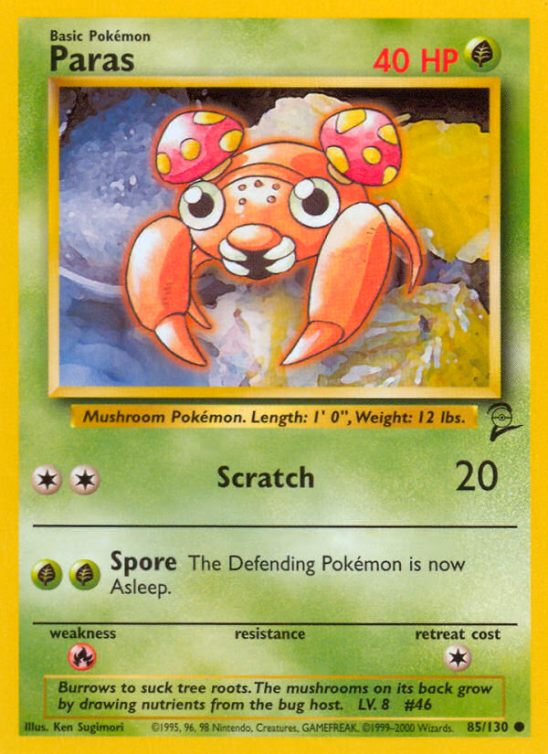 Paras Pokemon card (85/130, Base Set 2)