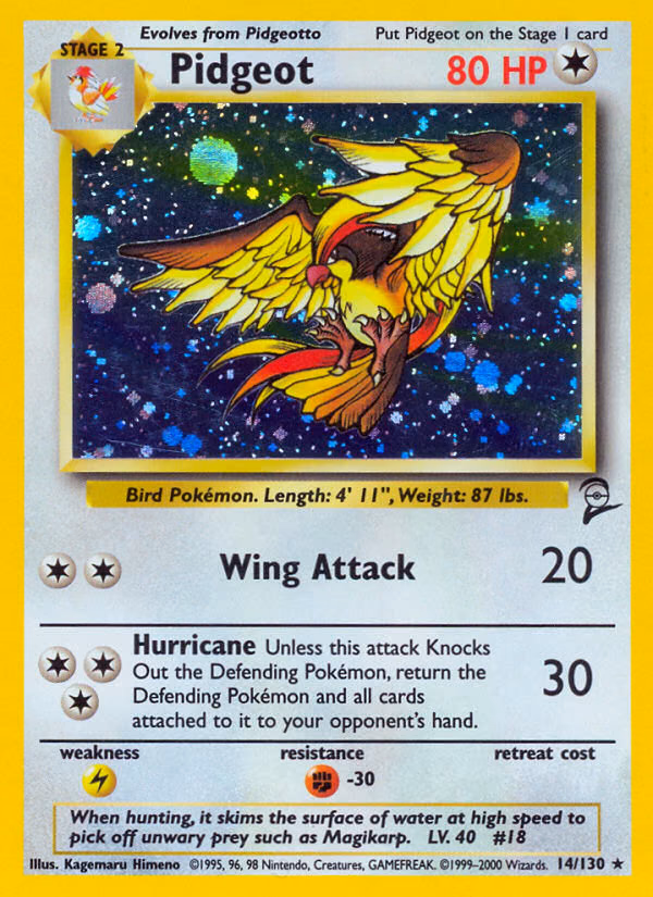 Pidgeot Pokemon card (14/130, Base Set 2)