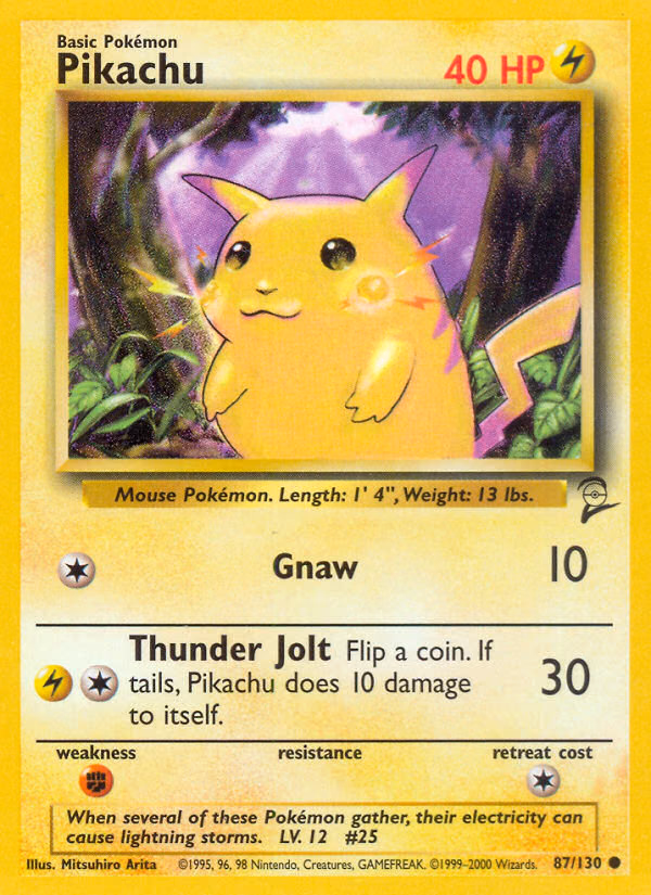Pikachu Pokemon card (87/130, Base Set 2)