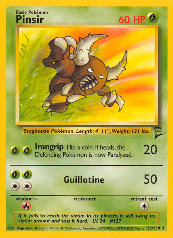 Pinsir Pokemon card (29/130, Base Set 2)