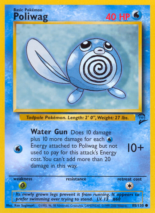 Poliwag Pokemon card (88/130, Base Set 2)