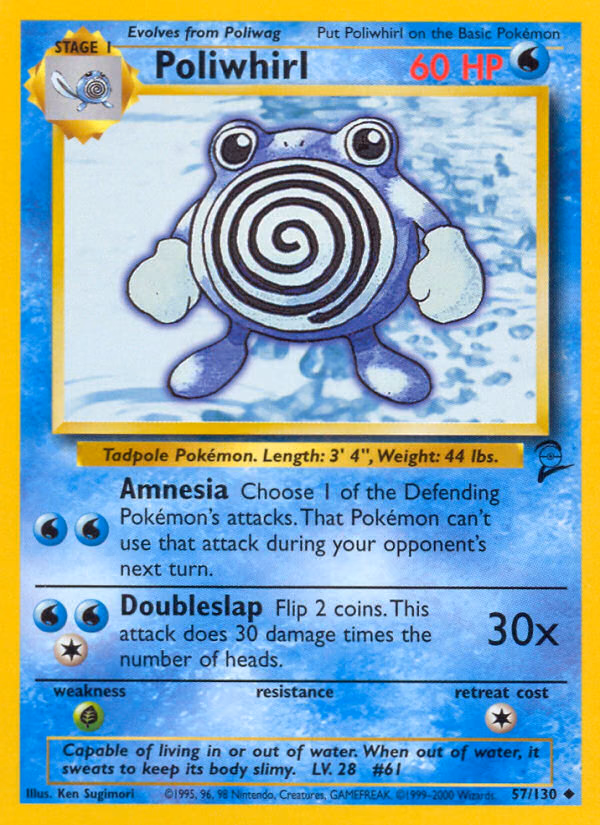 Poliwhirl Pokemon card (57/130, Base Set 2)