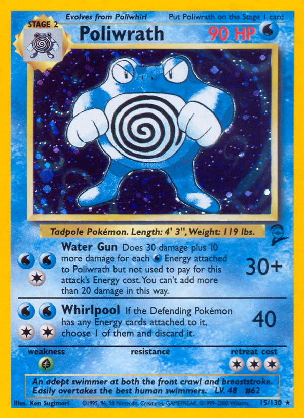 Poliwrath Pokemon card (15/130, Base Set 2)
