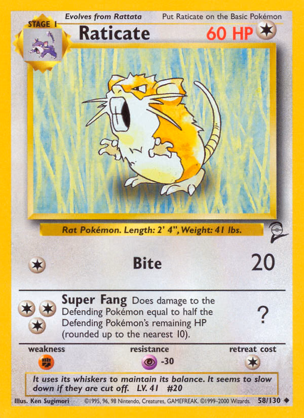 Raticate Pokemon card (58/130, Base Set 2)