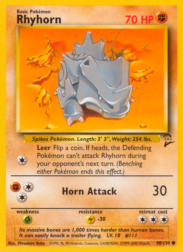 Rhyhorn Pokemon card (90/130, Base Set 2)