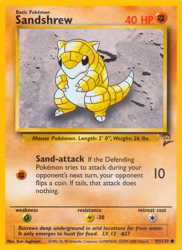 Sandshrew Pokemon card (91/130, Base Set 2)