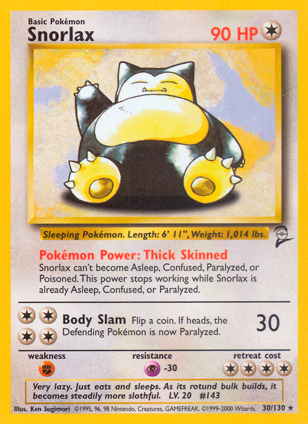 Snorlax Pokemon card (30/130, Base Set 2)