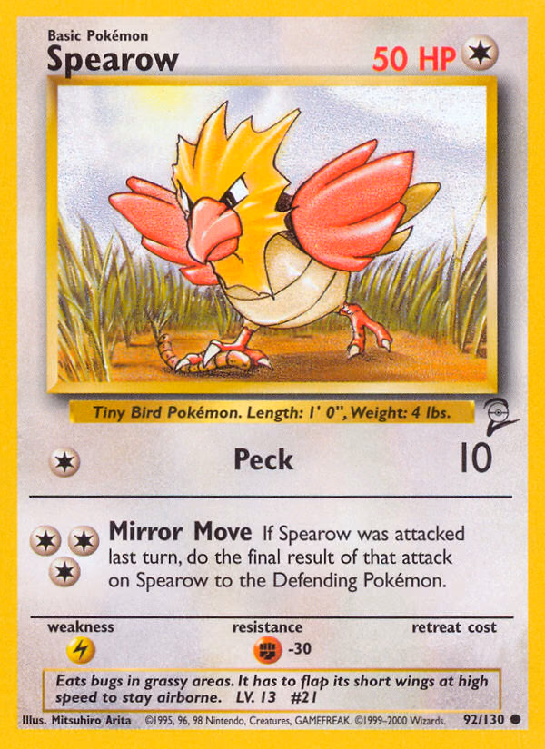 Spearow Pokemon card (92/130, Base Set 2)