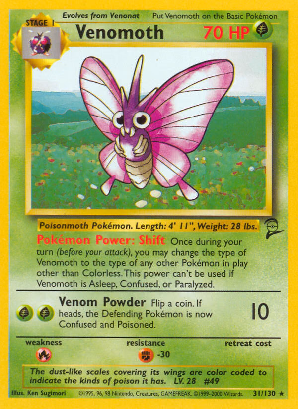 Venomoth Pokemon card (31/130, Base Set 2)