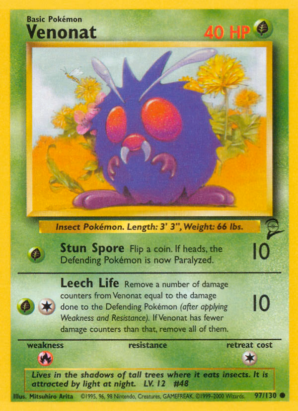 Venonat Pokemon card (97/130, Base Set 2)