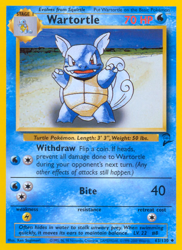 Wartortle Pokemon card (63/130, Base Set 2)
