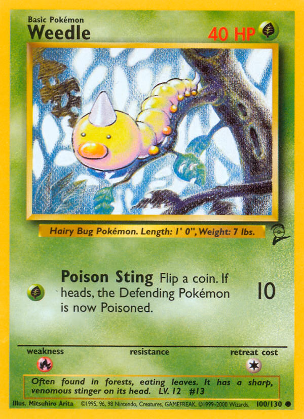 Weedle Pokemon card (100/130, Base Set 2)