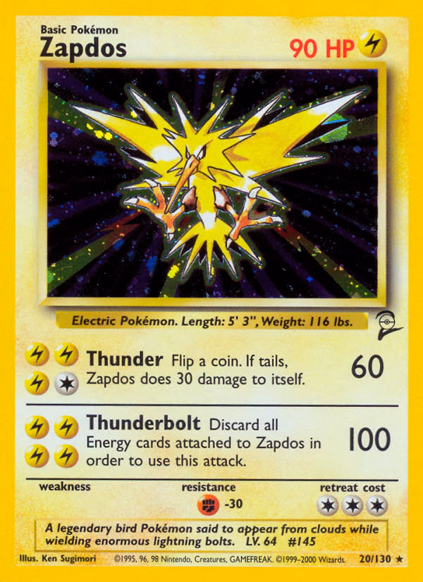 Zapdos Pokemon card (20/130, Base Set 2)