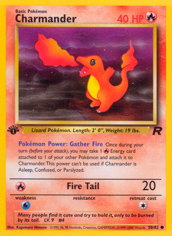 Charmander (1st Edition) Pokemon card (50/82, Team Rocket)