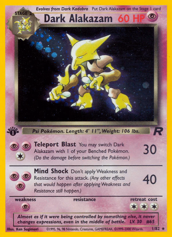 Dark Alakazam (1st Edition) Pokemon card (1/82, Team Rocket)
