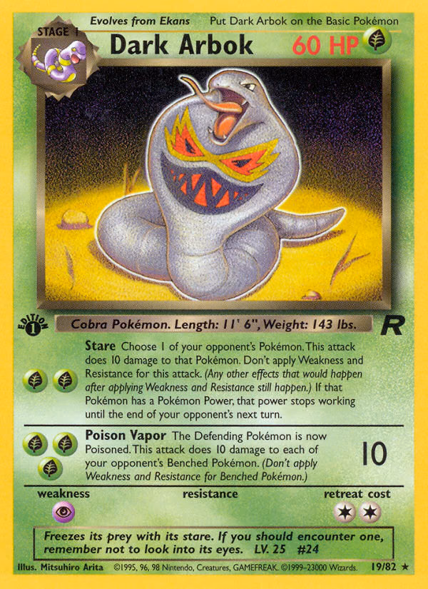 Dark Arbok (1st Edition) Pokemon card (19/82, Team Rocket)