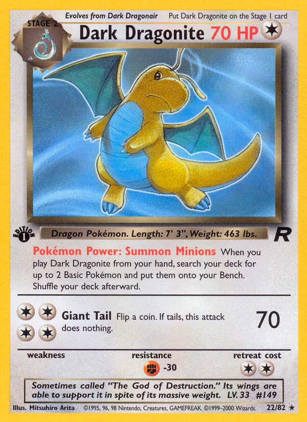 Dark Dragonite (1st Edition) Pokemon card (22/82, Team Rocket)