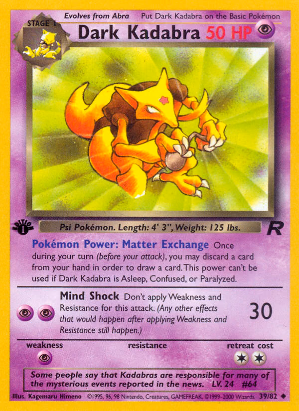 Dark Kadabra (Unlimited) Pokemon card (39/82, Team Rocket)