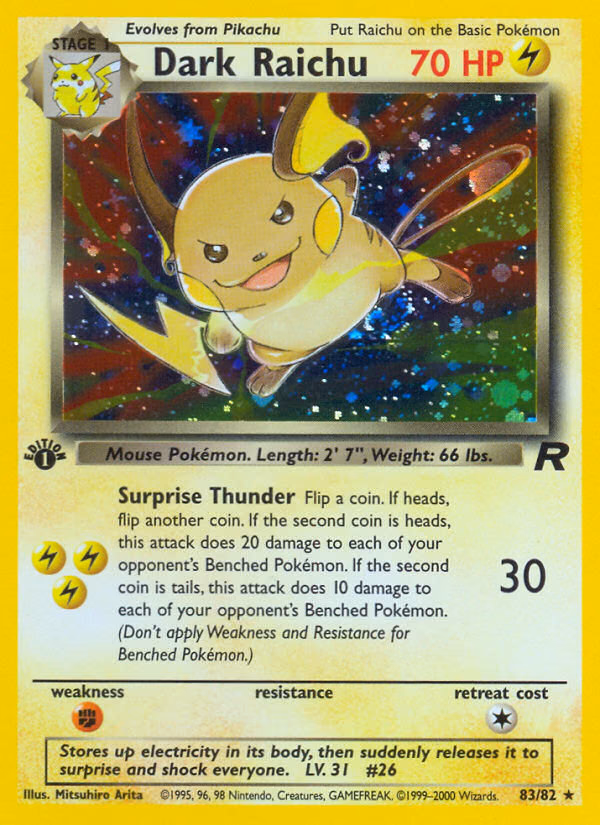 Dark Raichu (1st Edition) Pokemon card (83/82, Team Rocket)