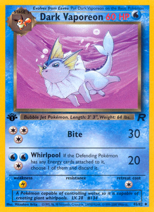 Dark Vaporeon (1st Edition) Pokemon card (45/82, Team Rocket)