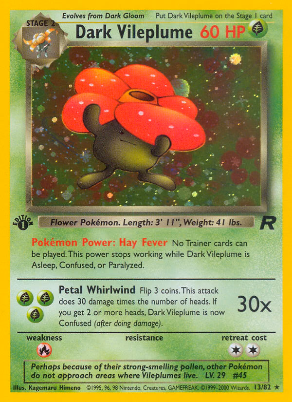 Dark Vileplume (1st Edition) Pokemon card (13/82, Team Rocket)