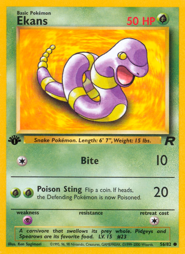 Ekans (1st Edition) Pokemon card (56/82, Team Rocket)