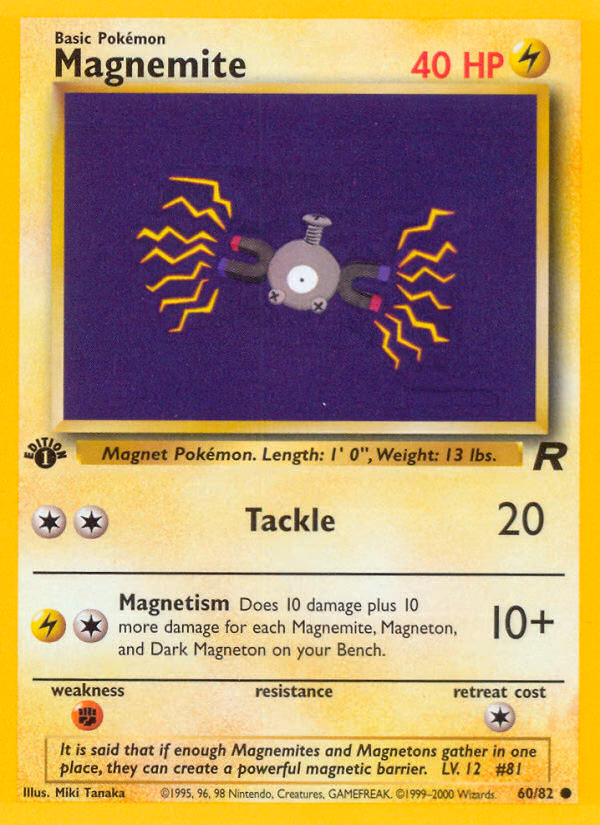 Magnemite (1st Edition) Pokemon card (60/82, Team Rocket)