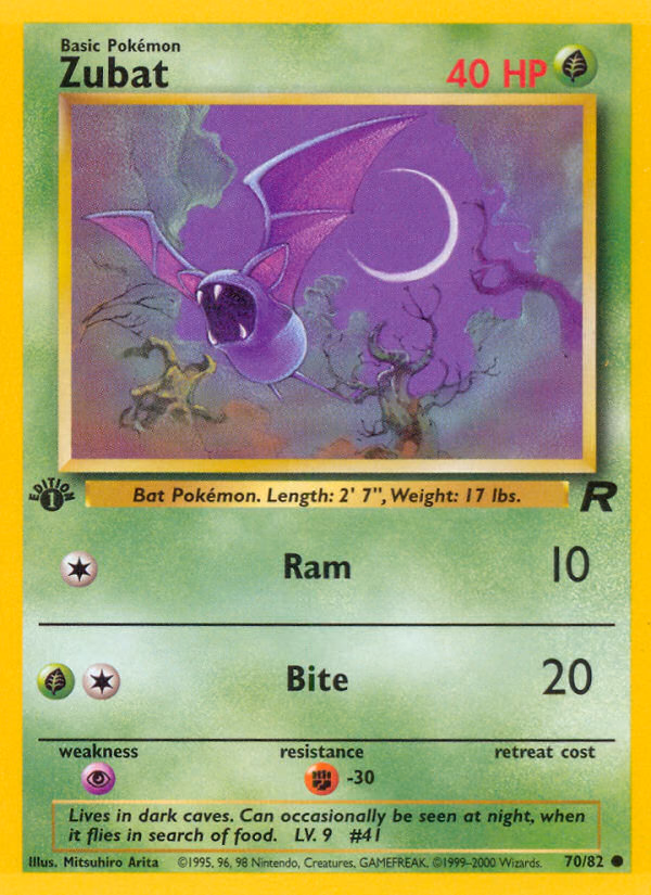 Zubat (1st Edition) Pokemon card (70/82, Team Rocket)
