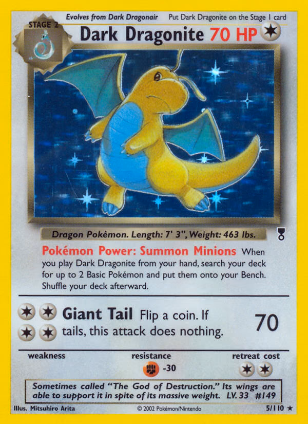 Dark Dragonite Pokemon card (5/110, Legendary Collection)