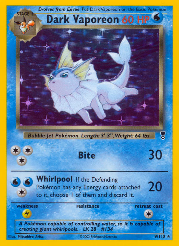Dark Vaporeon Pokemon card (9/110, Legendary Collection)