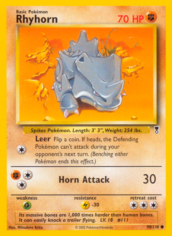 Rhyhorn Pokemon card (90/110, Legendary Collection)