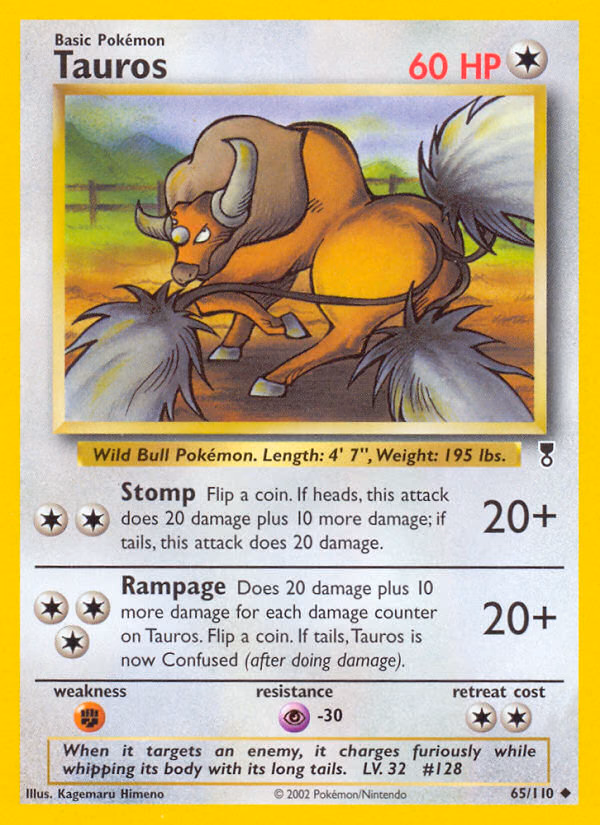 Tauros Pokemon card (65/110, Legendary Collection)