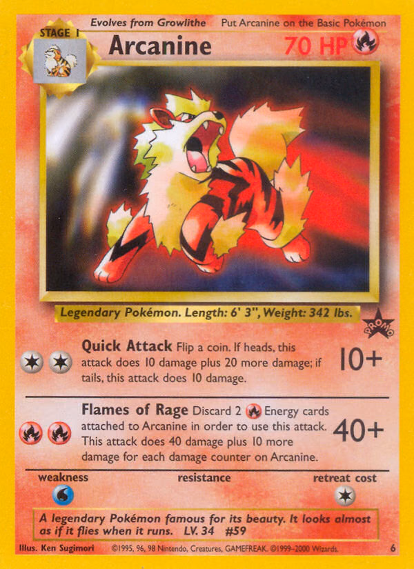 Arcanine Pokemon card (6, Wizards Black Star Promos)