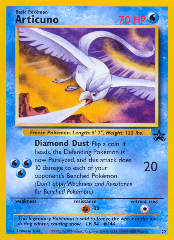 Articuno Pokemon card (22, Wizards Black Star Promos)