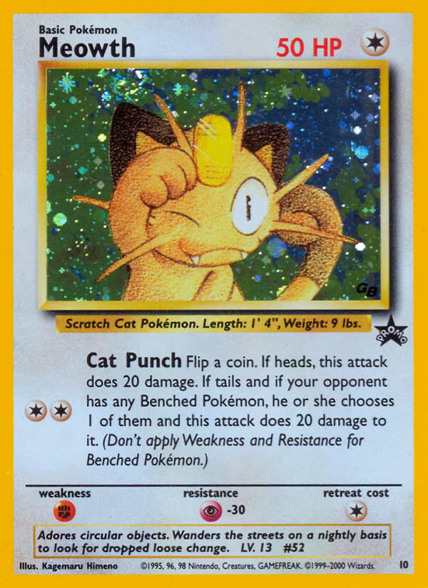 Meowth Pokemon card (10, Wizards Black Star Promos)