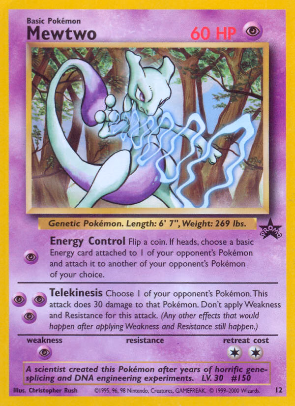 Mewtwo Pokemon card (12, Wizards Black Star Promos)