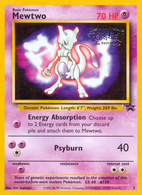 Mewtwo Pokemon card (3, Wizards Black Star Promos)