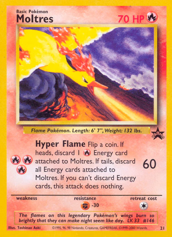 Moltres Pokemon card (21, Wizards Black Star Promos)