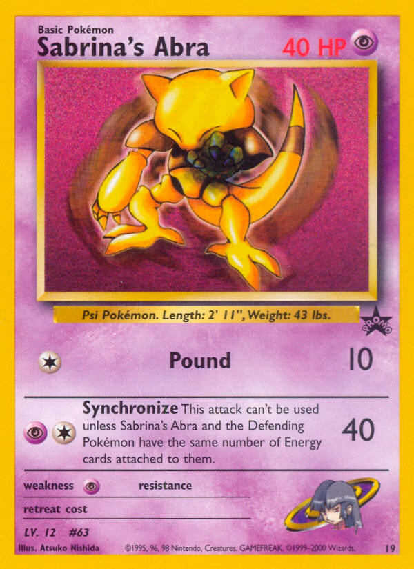Sabrina's Abra Pokemon card (19, Wizards Black Star Promos)