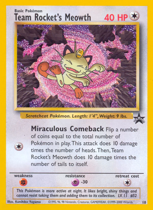 Team Rocket's Meowth Pokemon card (18, Wizards Black Star Promos)