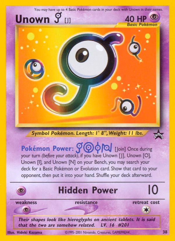 Unown [J] Pokemon card (38, Wizards Black Star Promos)