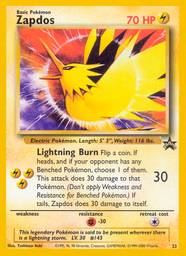 Zapdos Pokemon card (23, Wizards Black Star Promos)