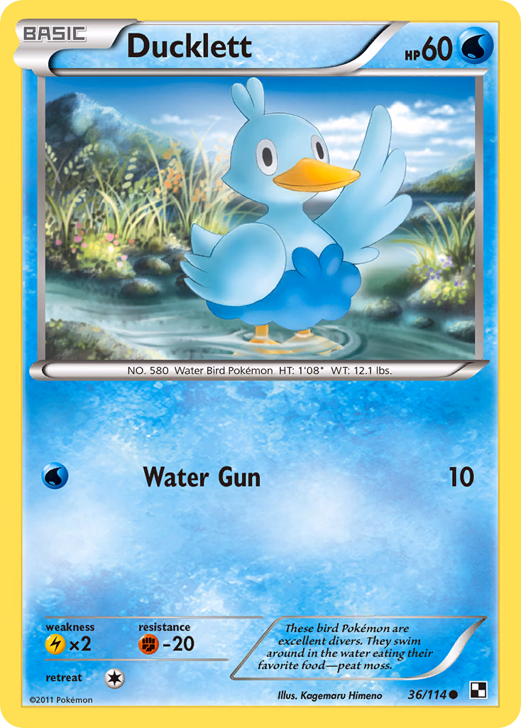 Ducklett Pokemon card (36/114, Black & White)