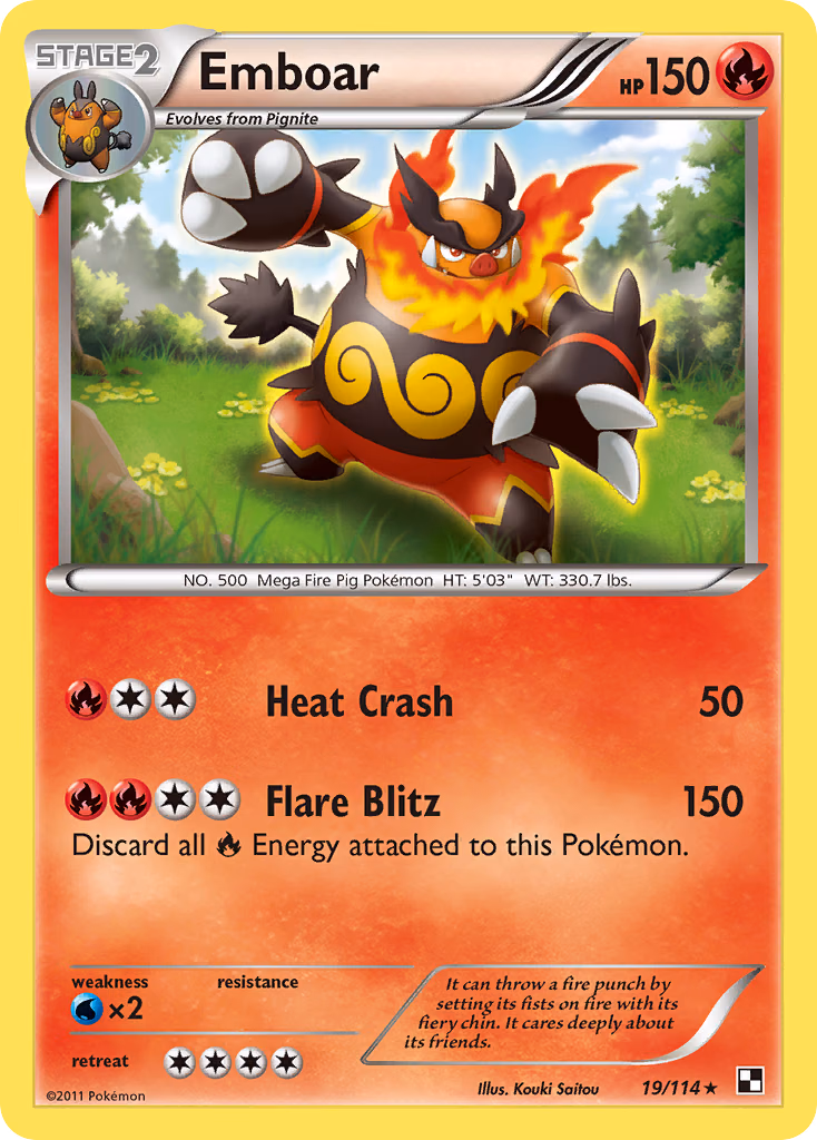 Emboar Pokemon card (19/114, Black & White)