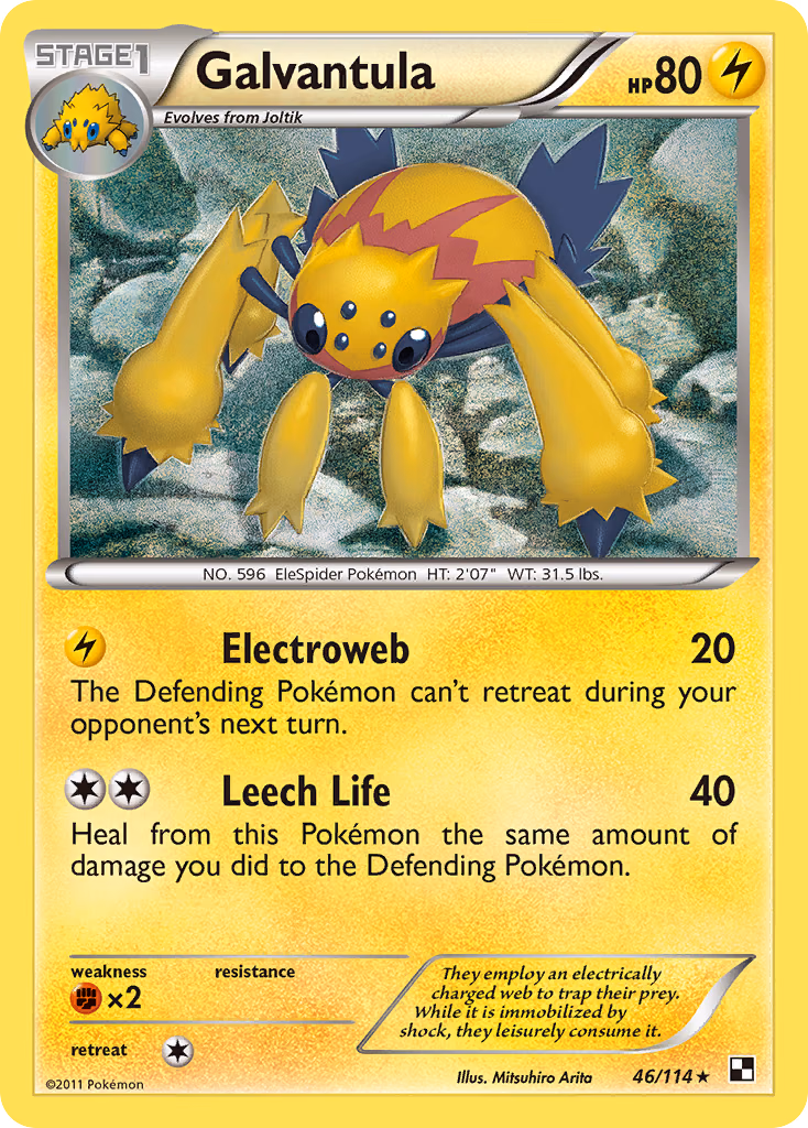 Galvantula Pokemon card (46/114, Black & White)