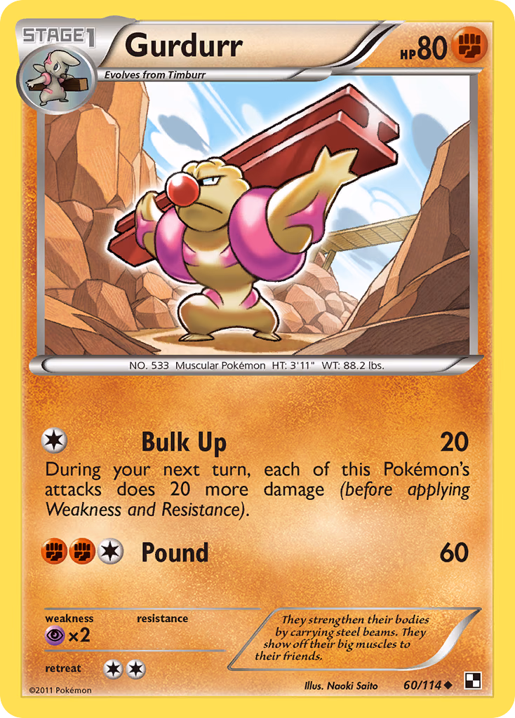 Gurdurr Pokemon card (60/114, Black & White)