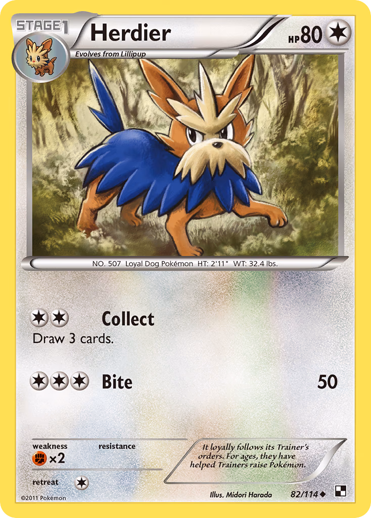 Herdier Pokemon card (82/114, Black & White)