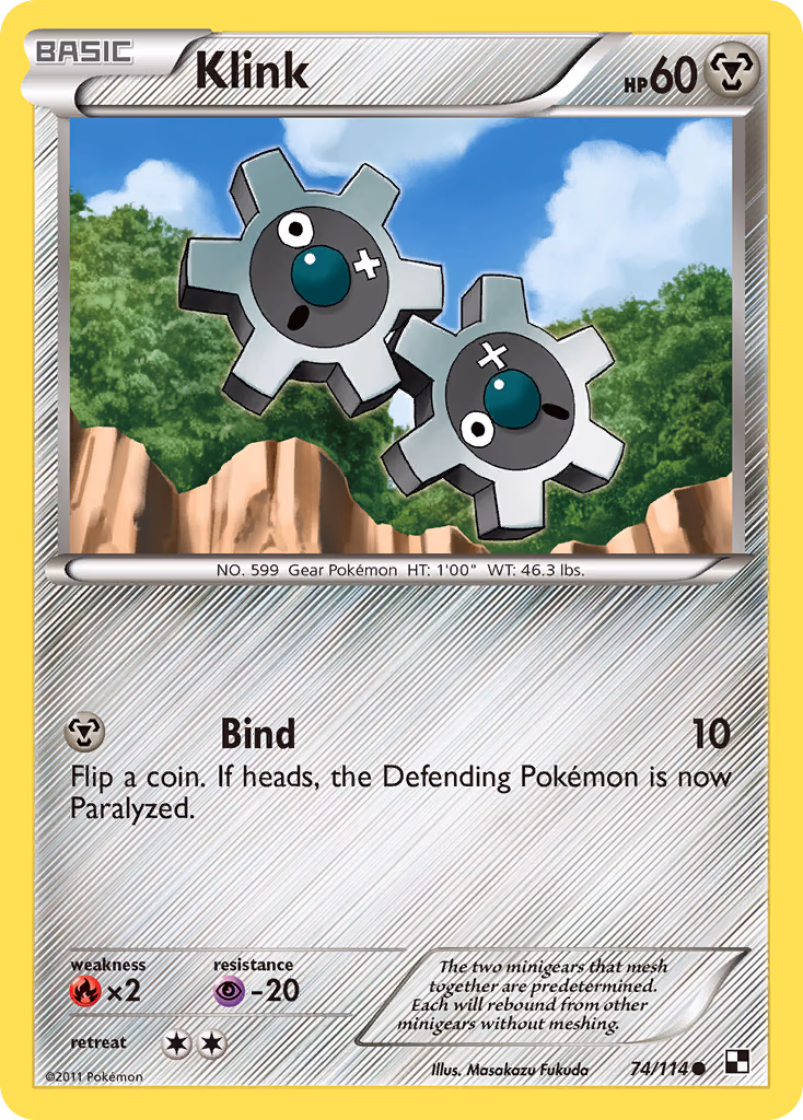 Klink Pokemon card (74/114, Black & White)